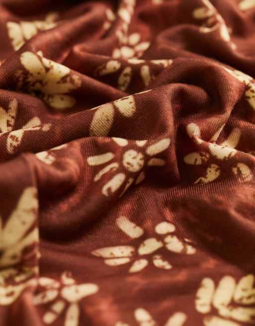Daisy Street jersey maxi skirt in brown tie dye floral, 4 of 4