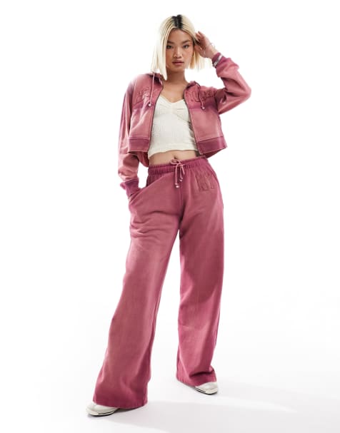 Daisy Street - Joggingbroek met wijde pijpen en New York-logo in roze met kleurverloop, deel van co-ord set - view 1