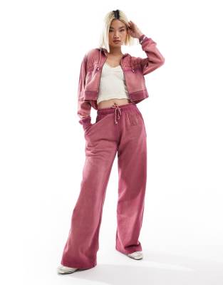 Thumbnail - Daisy Street - Jogginghose in Rosa mit Farbverlauf, weitem Bein und „New York"-Logoprint, Kombiteil