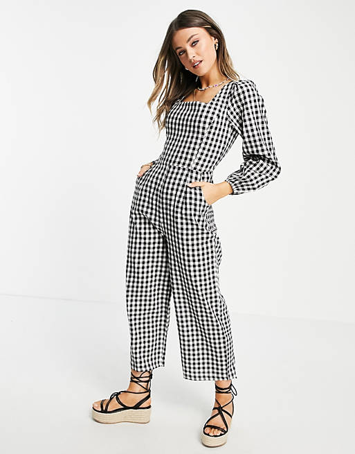 Daisy Street jumpsuit with lace up back in gingham check
