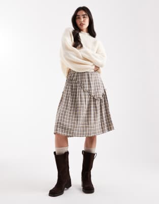 Daisy Street - Jupe mi-longue taille basse à carreaux - Gris camel-Multicolore