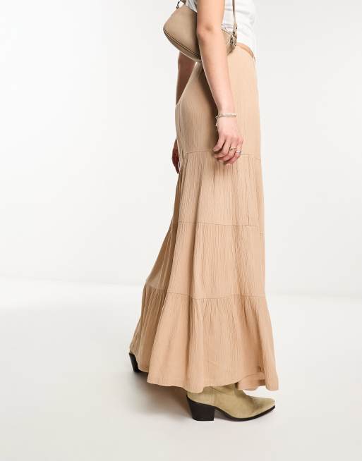 Daisy Street – Kamiennobeżowa spódnica maxi w stylu boho z postrzępionymi wstawkami
