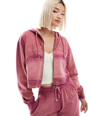 Daisy Street - Kapuzenpullover in Rosa mit Farbverlauf, kurzem Schnitt und „New York"-Logoprint, Kombiteil