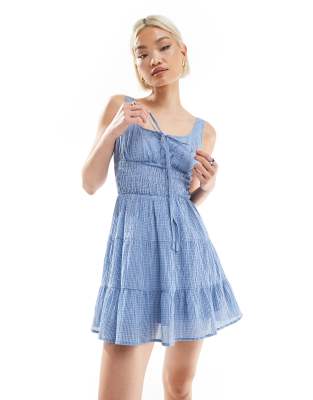 Daisy Street - Kariertes, gestreiftes Minikleid in kariertem Blau