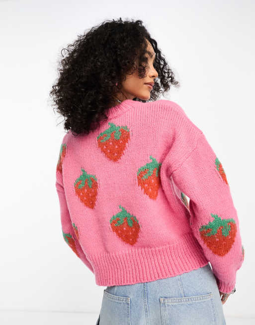 Daisy Street – Kastiger Grobstrickpullover mit Erdbeermuster, 2 von 4