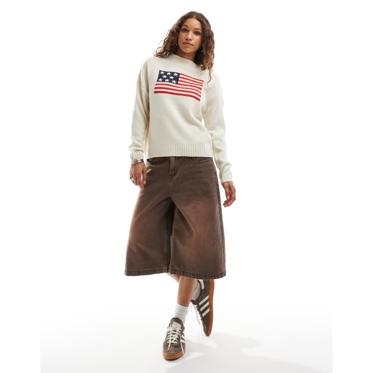 Daisy Street knit oversized sweater in cream with flag embroidery ASOS