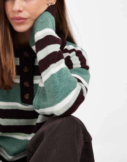 Daisy Street knit slouchy fit rugby polo in green multi stripe, 2 of 4