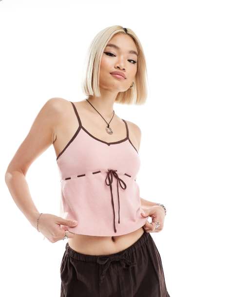 Daisy Street knitted contrast cami top in pink - view 1