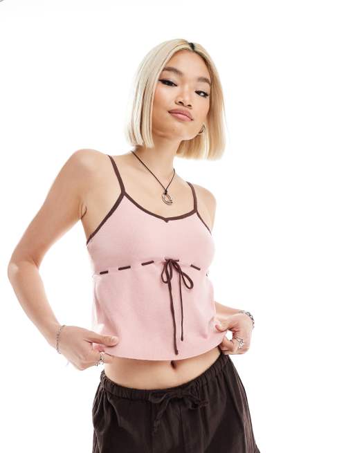 Daisy Street knitted contrast cami top in pink