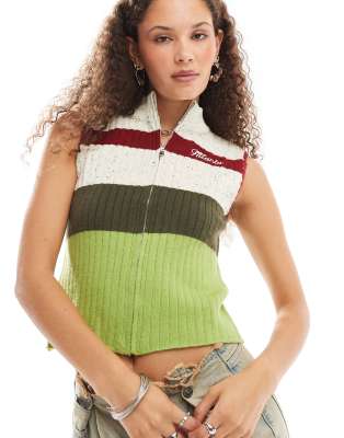 Daisy Street knitted zip up singlet with funnel neck in vintage