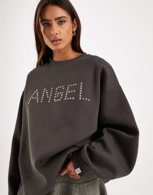 Daisy Street - Koksgrå sweatshirt med firkantet pasform og 'Angel'-print, 4 af 4