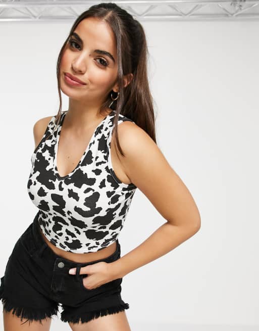 Daisy Street – Komönstrad ärmlös crop top i krympt modell