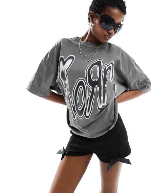 Daisy Street Korn logo t-shirt in washed grey