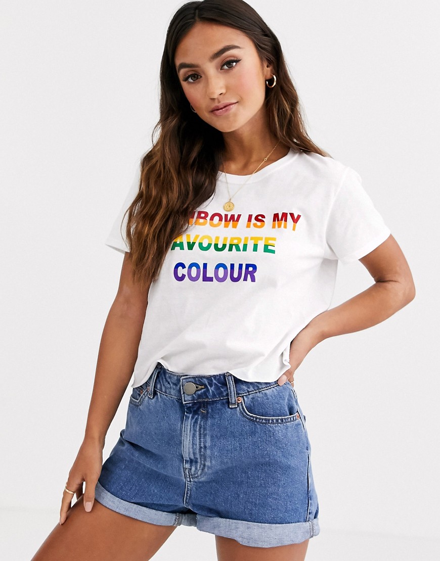 Daisy Street – Kort t-shirt med regnbågstryck-Vit