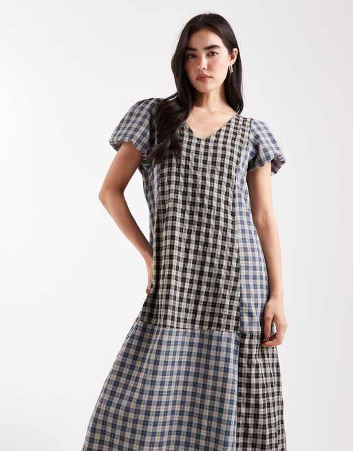 Daisy Street - Korte maxi jurk met pofmouwen in gemengde ruiten, 2 van 4