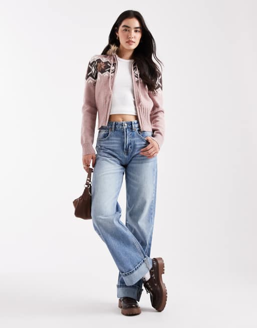 Daisy Street – Kunstpelz-Strickjacke in Altrosa mit Reißverschluss, 2 von 4
