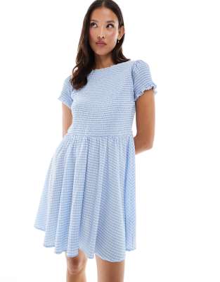 Daisy Street - Kurzes Hängerkleid in kariertem Blau-Bunt