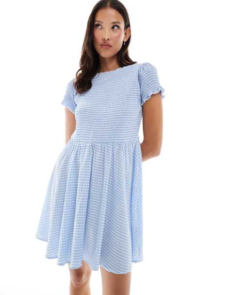 Daisy Street – Kurzes Hängerkleid in kariertem Blau - view 1