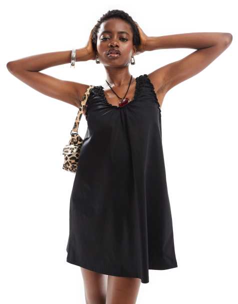 Daisy Street lace trim cami mini smock dress in black - view 1