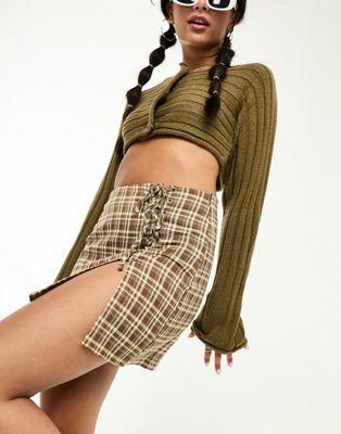 Daisy Street lace up a-line skirt in check - ASOS Price Checker
