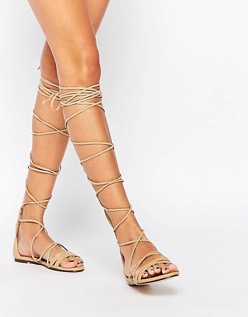 Daisy Street Lace Up Gladiator Flat Sandals
