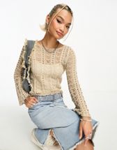 Vero Moda lace overlay long sleeved top with cami lining in deep
