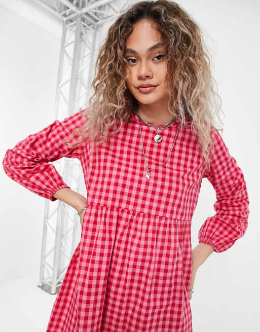 Daisy Street - Langærmet smock-midikjole med tern, 4 af 4