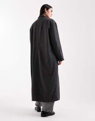 Daisy Street Large Herringbone Cocoon Coat With Deep Turn Up Cuffs In Black