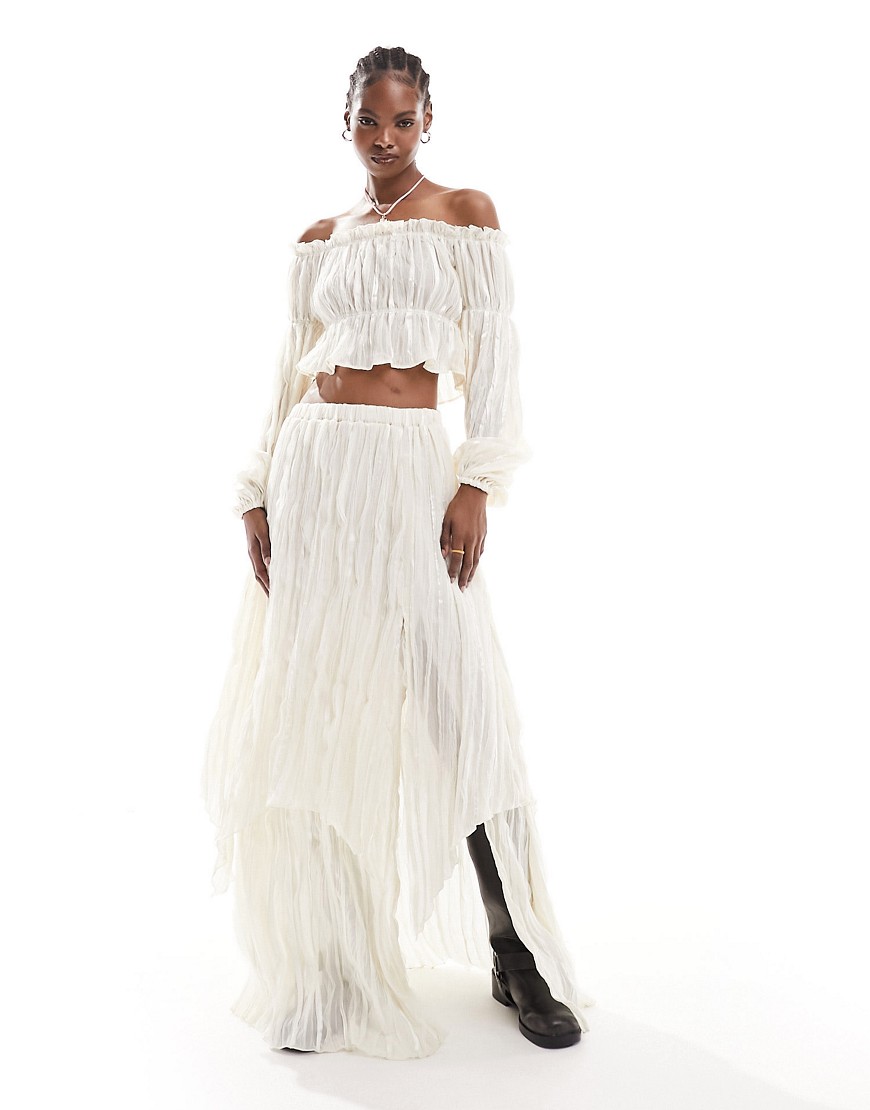 Daisy Street layered hem maxi prairie skirt in cream texture co-ord-White