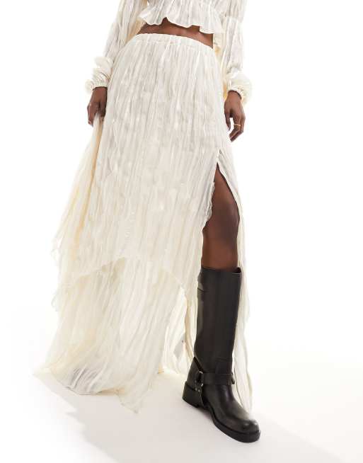 Daisy Street layered hem maxi prairie skirt in cream texture co-ord, 2 of 5