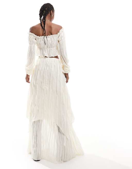 Daisy Street layered hem maxi prairie skirt in cream texture co-ord, 5 of 5