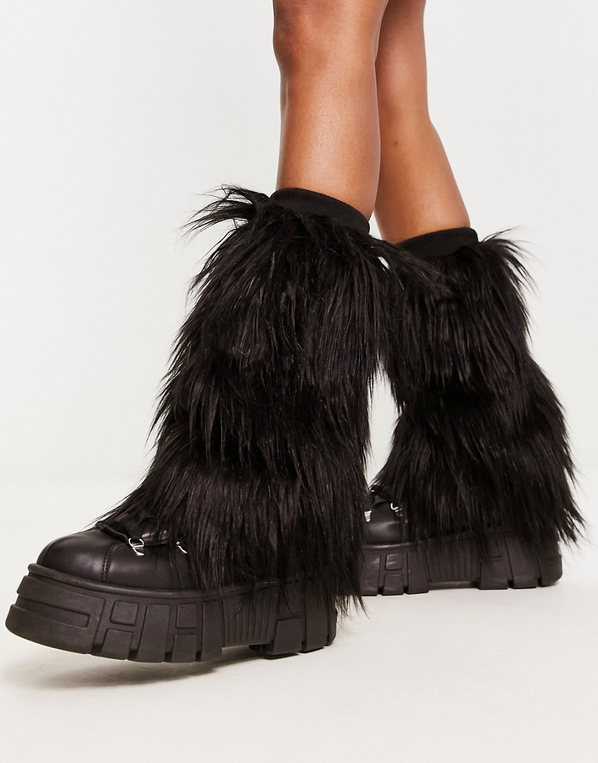 Daisy Street leg warmers in black faux fur