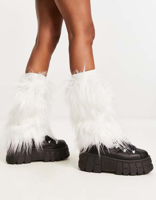 Daisy Street leg warmers in white faux fur, 3 of 4