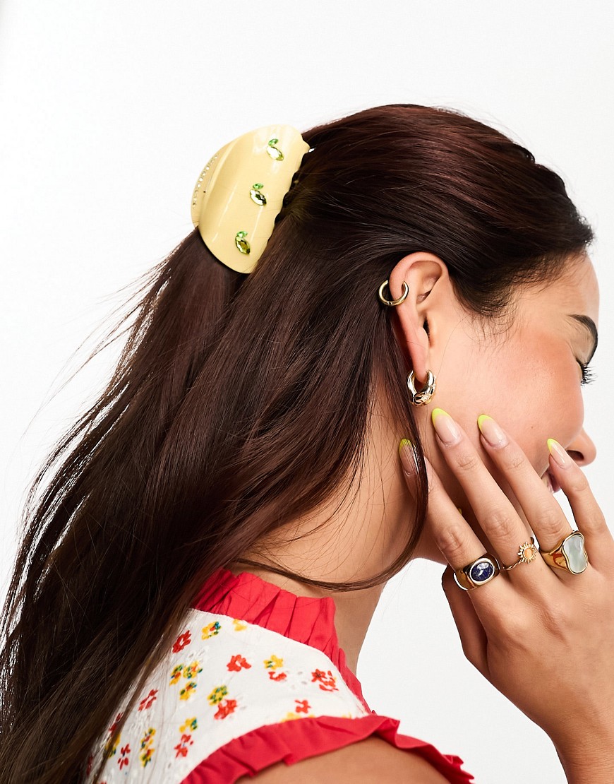 Daisy Street lemon embellished hair claw in yellow
