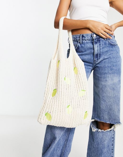 Summer Embroidered Lemon Straw Tote Bag EC