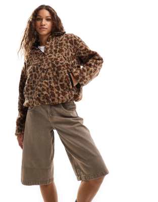 Daisy Street leopard borg crop jacket