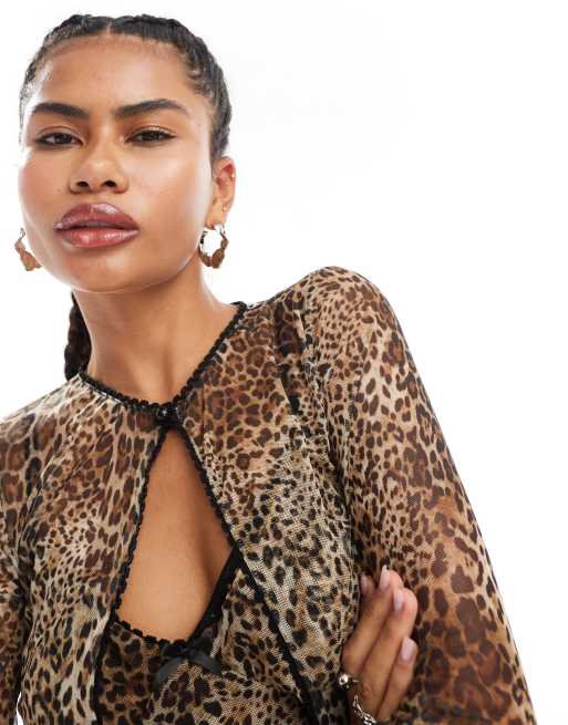 Daisy Street leopard print mesh cardigan and cami set | ASOS
