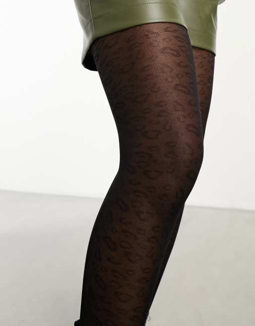 Daisy Street leopard print tights in black ASOS
