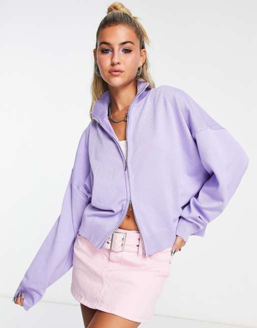 Daisy Street lilac zip up sweater with collar