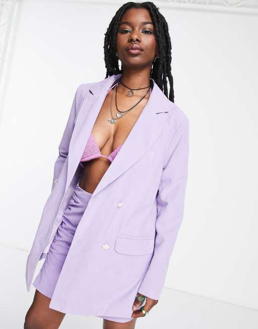 Daisy Street – Liliowa marynarka boyfriend oversize z guzikami w kształcie kwiatów retro – część zestawu