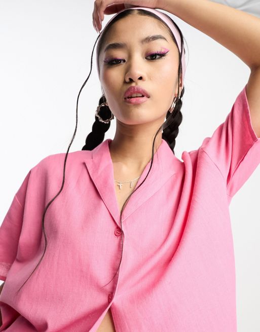 Daisy Street linen relaxed boxy shirt in pink (part of a set)