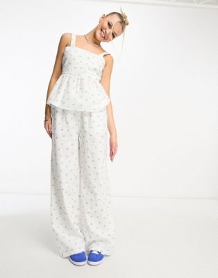 Daisy Street linen relaxed trousers in ditsy floral co-ord