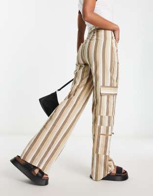 linen stripey Y2K cargo pants-Multi