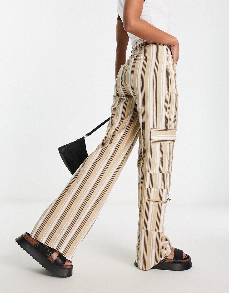 Daisy Street linen stripey Y2K cargo trousers-Multi