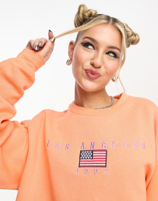 Daisy Street – Locker geschnittenes Sweatshirt in Apricot mit „LA“-Stickerei