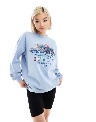 Daisy Street - Locker geschnittenes Sweatshirt in Blau mit „Italy"-Stickerei