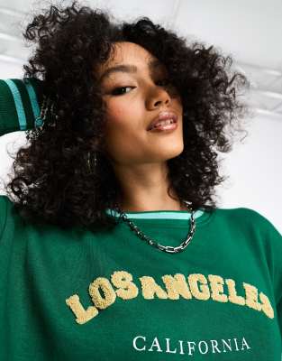 Daisy Street - Locker geschnittenes Sweatshirt mit „Los Angeles"-College-Print-Grün