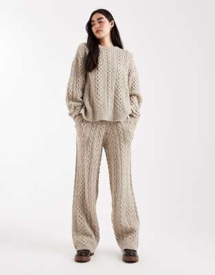 Daisy Street - Lockere, gestrickte Jogginghose in meliertem Grau mit Zopfmuster und weitem Bein, Kombiteil