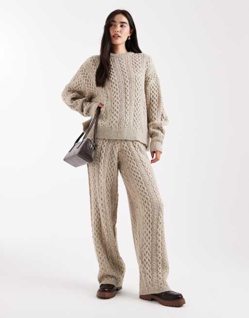 Daisy Street – Lockerer Pullover in meliertem Grau mit Rundhalsausschnitt und Zopfmuster, Kombiteil, 2 von 4