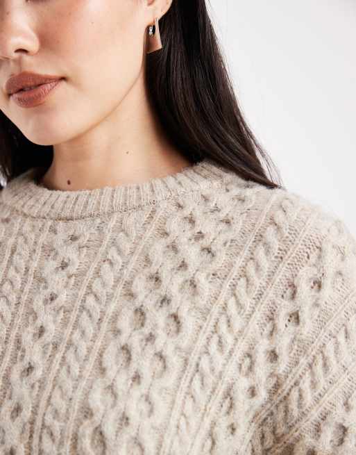 Daisy Street – Lockerer Pullover in meliertem Grau mit Rundhalsausschnitt und Zopfmuster, Kombiteil, 3 von 4